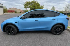 Blue Tesla Model Y in San Antonio by MC Wraps