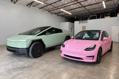 Mint Cybertruck and Pink Tesla Wraps in San Antonio by MC Wraps