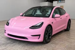 Pink Tesla Wrap in San Antonio by MC Wraps