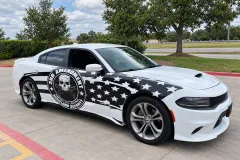 White Dodge Charger with Flag Wrap in San Antonio by MC Wraps