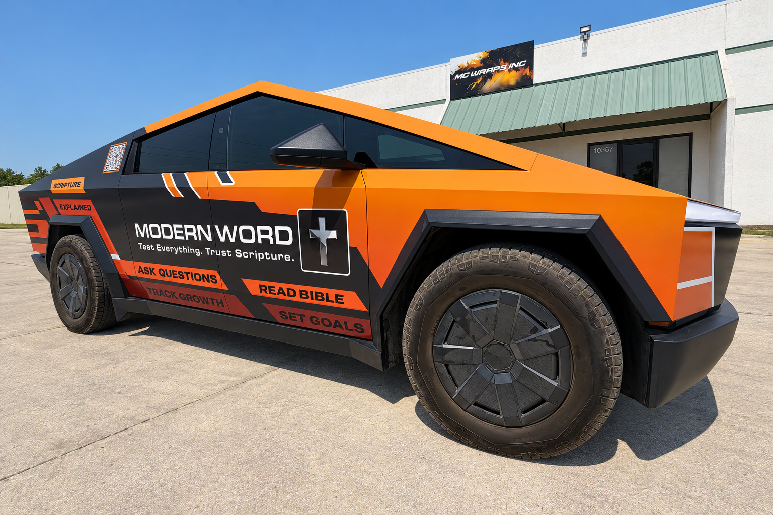 Orange and Black Cybertruck Wrap in San Antonio by MC Wraps