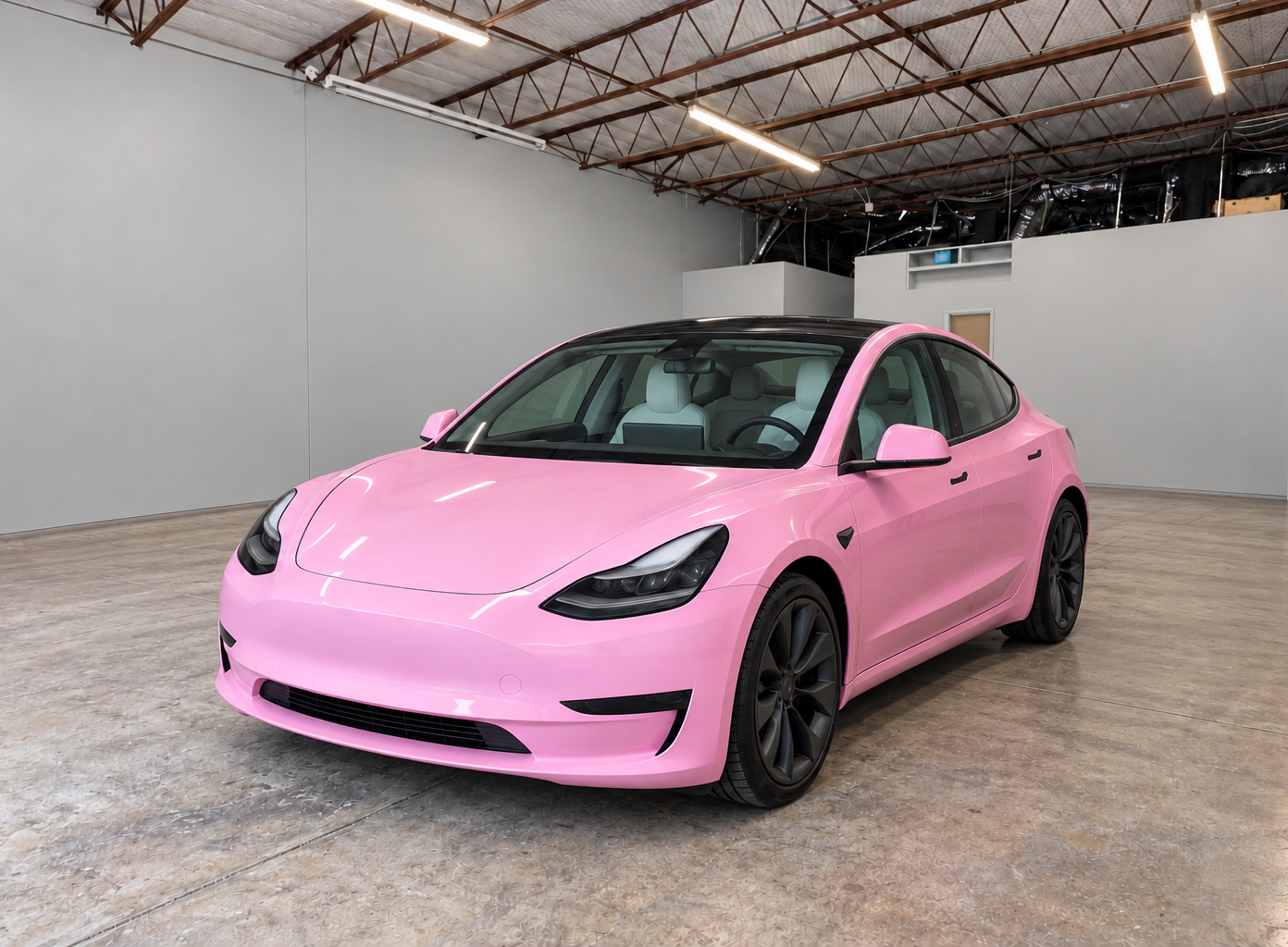 Pink Tesla Wrap in San Antonio by MC Wraps